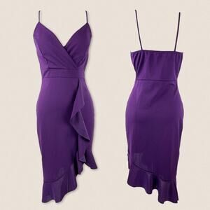 Vintage 90s Charlotte Russe Asymmetrical Purple Wrap Bodycon Dress Medium